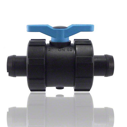 2-ways ball valve PPGF, hosetail spigots, FEP/FFPM  = blue lever
