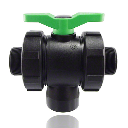3-ways ball valve PPGF, male thread, FPM  = green handle