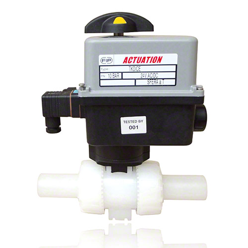 PVDF 2-Way Ball Valve, Electrically actuated, plain male ends, FPM