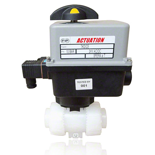 PVDF 2-Way Ball Valve, Electrically actuated, plain female ends, FPM
