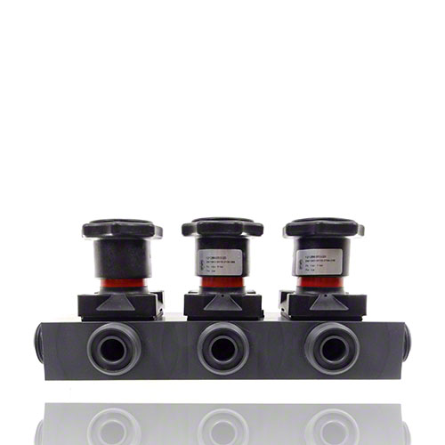Multiway Valve made of ABS with three handwheels, Diaphragm EPDM