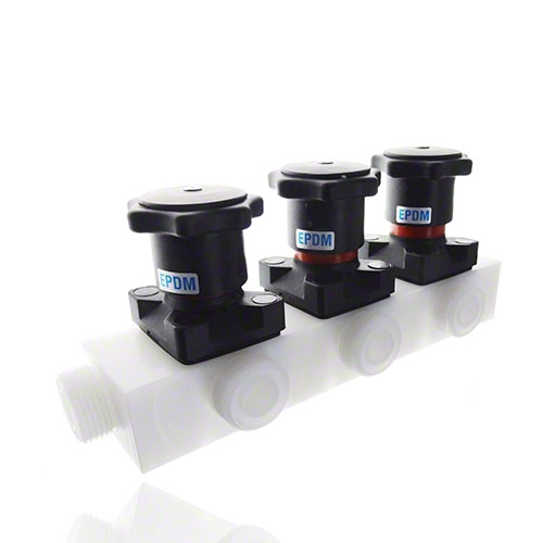 Multiway Valve made of PP-natur with three handwheels, Diaphragm EPDM