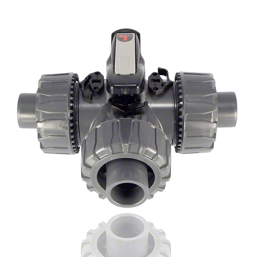 PVC-U 3-Way ball valve, male ends for solvent welding, L-port ball, EPDM