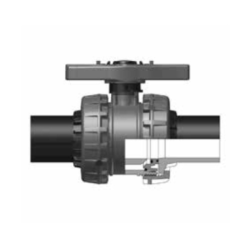 PVC-U  2-Way ball valve, Easyfit d 75 - d 110 mm, PE100 SDR 11 male end, EPDM