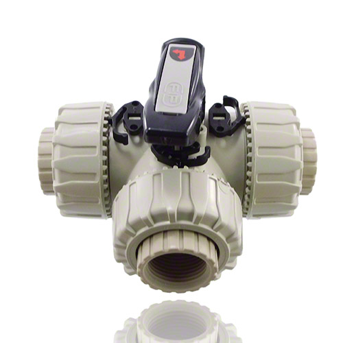 PP  3-Way Ball Valve with BSP threaded female ends, L-port ball, EPDM