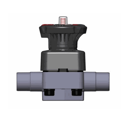 PP Diaphragm Valve with stroke limiter and male ends for socket welding, metric series, EPDM