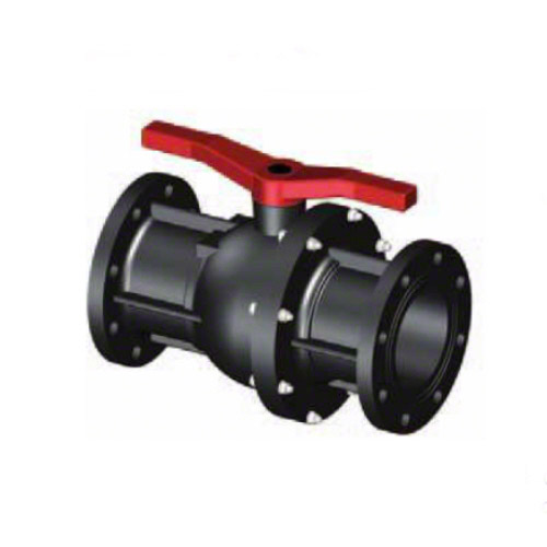 2-ways flanged ball valve PPGF, EPDM = red handle