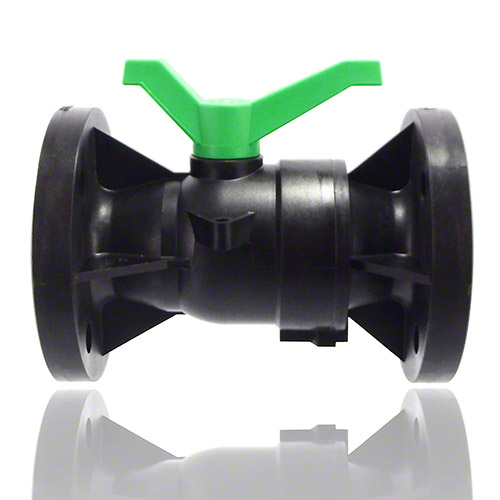 2-ways flanged ball valve PPGF, FPM = green handle