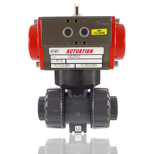 PVC-U 2-Way Ball Valve, Dual Block, Pneumatically actuated, threaded female ends, NC, EPDM