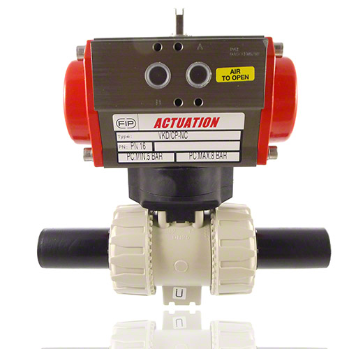PP 2-Way Ball Valve, Dual Block, Pneumatically actuated, PE100 SDR11 male end, NC, EPDM