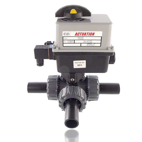 PVC-U 3-Way Ball Valve / L-bore ball, Electrically actuated, PE100 SDR 11 male end, EPDM