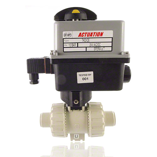 PP 2-Way Ball Valve, Electrically actuated, plain male ends, EPDM