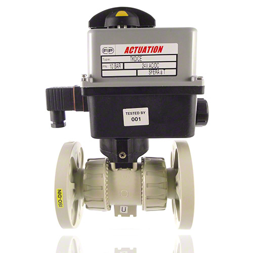 PP 2-Way Ball Valve, Electrically actuated, fixed flange, EPDM