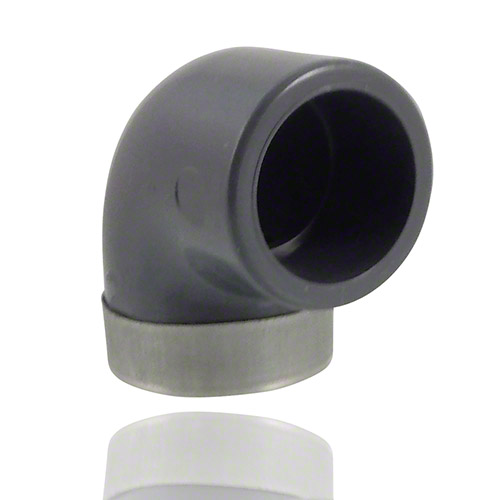 PVC-U Elbow 90°, socket - threaded female, with stainless steel reinforcing ring