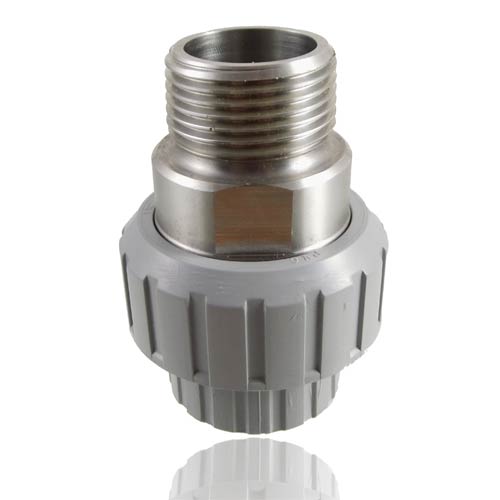 PVC-C / stainless steel  - Adaptor union, solvent weld socket, threaded male, EPDM