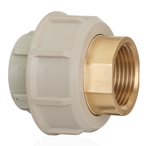 PP Adaptor union in PP-H/brass for socket welding, BSP threaded brass female end with O-Ring in EPDM
