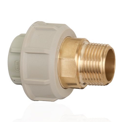 PP Adaptor union in PP-H/brass for socket welding, BSP threaded brass male end with O-Ring in EPDM