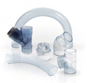 PVC U Transparent Elbow 45° in DIN Version, Plain Ends