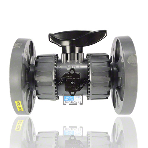 PVC-U 2-Way ball valve with EN/ISO/DIN PN 10/16 fixed flanges, FPM