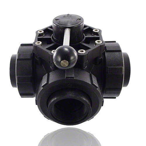 4-ways ball valve PPGF DN 50, flange connection, T-bore, FPM 