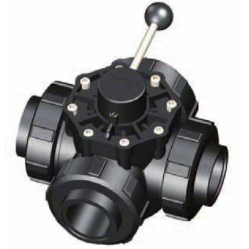 3-ways ball valve PPGF DN 50, flange connection, T-bore, EPDM  