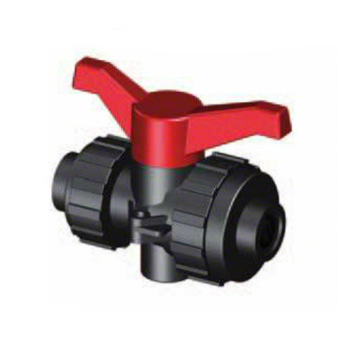 3-ways ball valve PPGF, PE-sleeves, EPDM = red handle