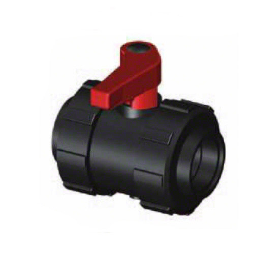 2-ways ball valve PPGF, security lock, 
PP-sleeves, EPDM = red handle