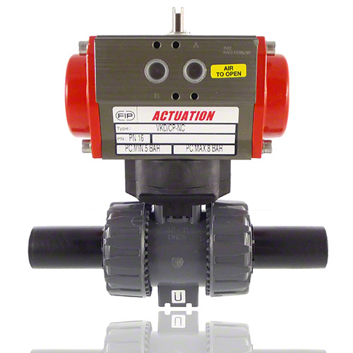 PVC-U 2-Way Ball Valve, Dual Block, Pneumatically actuated, PE100 SDR 11 male end, NO, FPM