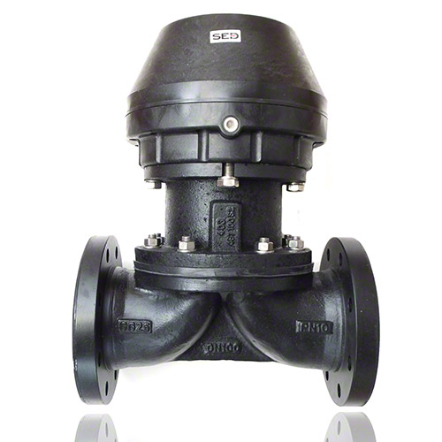 2/2-Way Metall Flange Diaphragm Valve, Function NO, Control Air Connection 90° to Flow