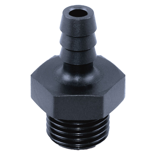 PE-el pressure hose nozzle with external thread, electrically conductive with O-ring EPDM