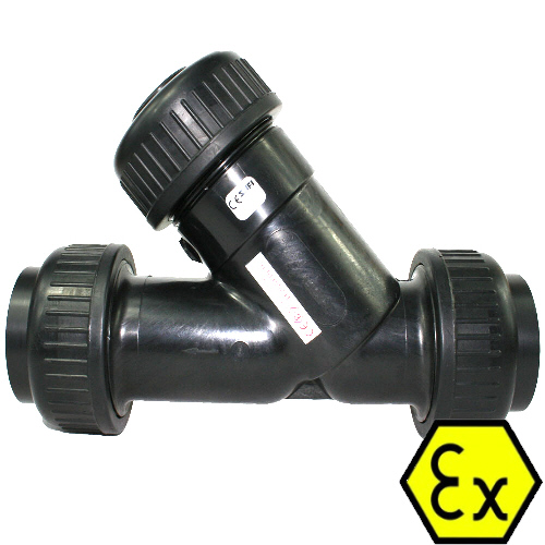Strainer made of PP-electrically conductive, PP-EL socket weld connection, EPDM seal