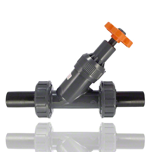 PVC-U Angle seat valve with PE100 SDR 11 male union end, FPM