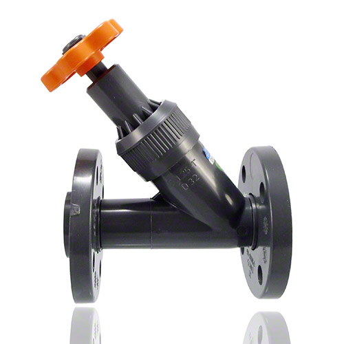 PVC-U Angle seat valve with fleixibel flanges, drilled PN10/16, EPDM
