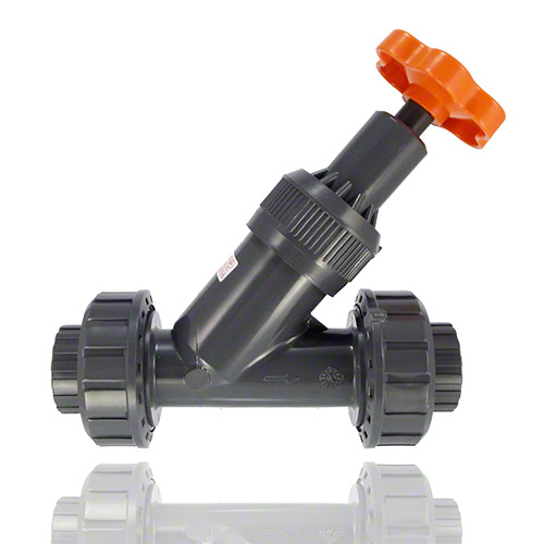 PVC-U Angle seat valve with BSP threaded female union ends, EPDM