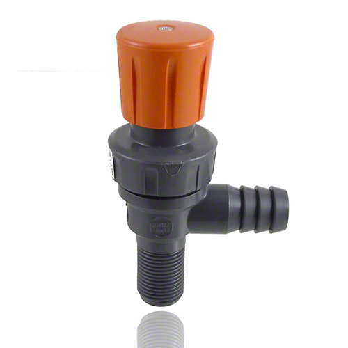 PVC-U Diaphragm cock valve with BSP threaded male ends and hose connection, EPDM