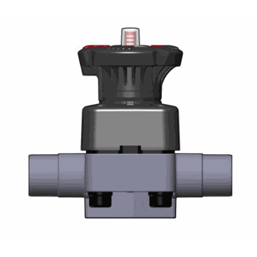 PVDF diaphragm valve with male ends for solvent welding, metric series, EPDM