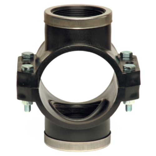 PP Compression fittings type UNIDELTA for PE pipes, double tapping clamp, with reinforcing ring