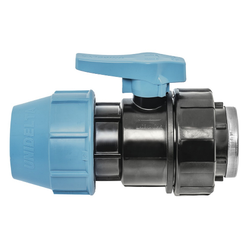 PP Compression fittings type UNIDELTA for PE pipes, PP ball valve, one side internal thread