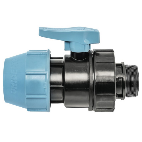 PP Compression fittings type UNIDELTA for PE pipes, PP ball valve, one side external thread
