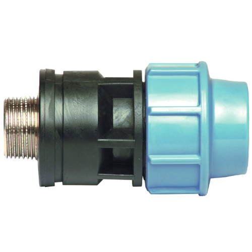PP Compression fittings type UNIDELTA for PE pipes, screw connection with brass external thread
