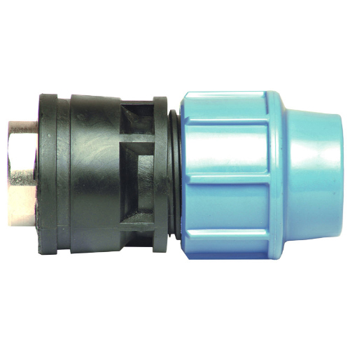 PP Compression fittings type UNIDELTA for PE pipes, screw connection with internal brass thread
