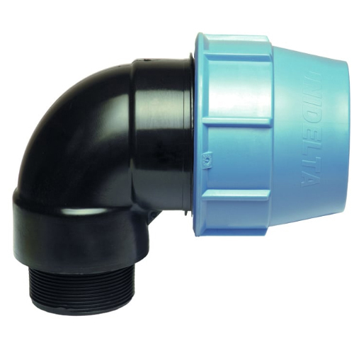 PP Compression fittings type UNIDELTA for PE pipes, angle 90° with external thread