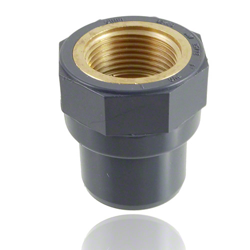 PVC-U Double Adapter - solvent/spigot - BSP threaded brass female end 