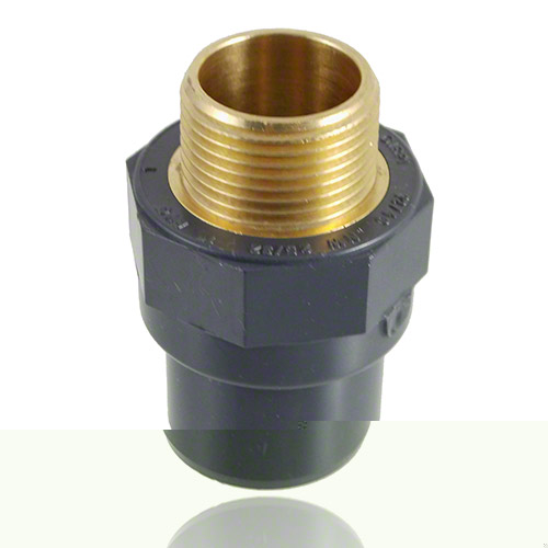 PVC-U Double Adapter - solvent/spigot - BSP threaded brass male end 