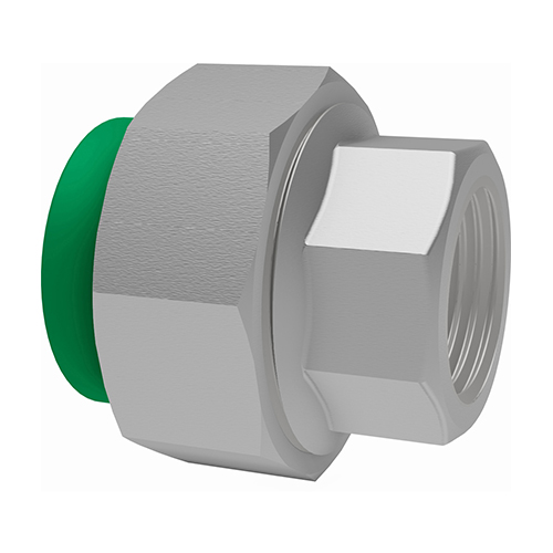 PP-RCT-V2A adapter union female thread-cylindric w/ flat-seal-EPDM 20°C/1.0MPa green