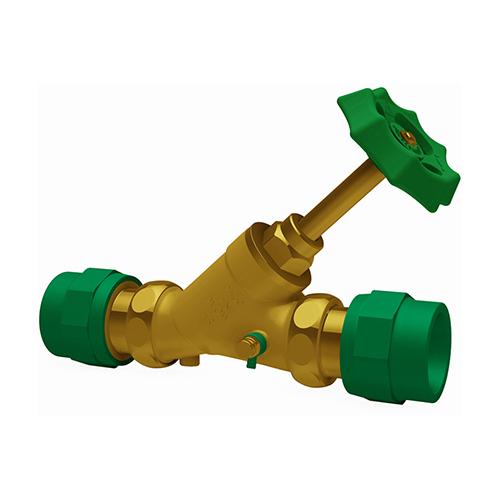 PP-RCT-RG valve slanted seat-brass union connection green