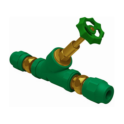 PP-RCT-RG valve slanted metalseat union connection green