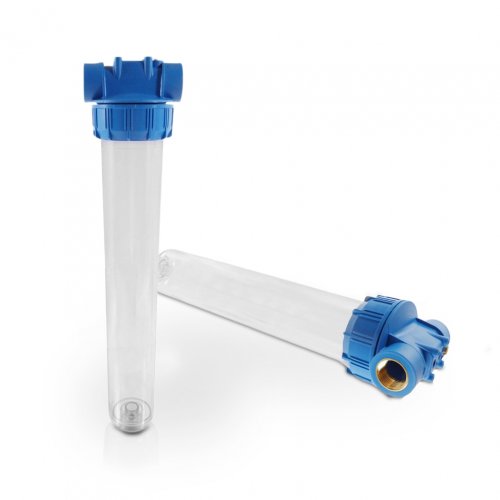 RF standard Water filter filter housing 20 inch,  with 1 inch MS-female-threaded, blue/transparent